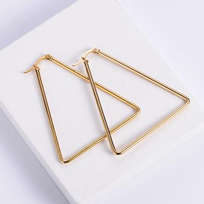 China 2021 TRENDY Summer Bohemia Titanium Steel Gold Plated Triangle Channel Jewelry Real BIG Earrings For Women for sale