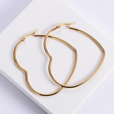 China Wholesale FASHIONABLE Luster Stainless Steel Real Gold Plated Big Heart Shape Classic Channel Charm Earrings For Ladies for sale