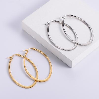 China Direct Selling FASHIONABLE Personality Factory Simple Oval Shape Gold/Silver Color Stainless Steel Women Charm Earrings for sale