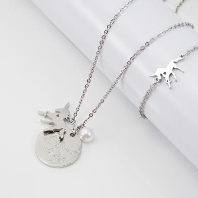 China FASHIONABLE new style elegant pear necklace with round shape pendant titanium steel silver color delicate animal link chain bracelet for sale