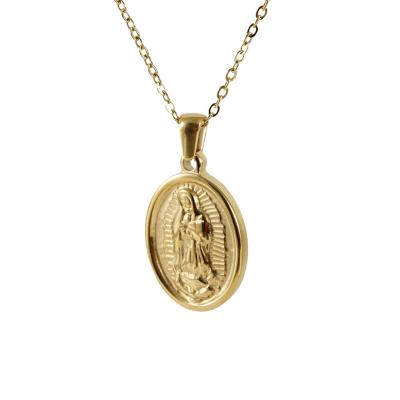 China European and American Popular Geometry Stainless Steel Virgin Mary Pattern Religious Oval Oval 18k Gold Plated Necklace Jewelry for sale