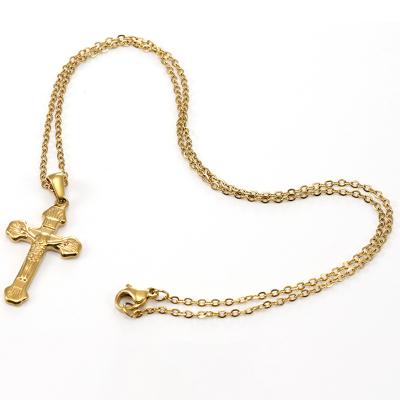 China Hot Sale Classic Hiphop Amazon Religious Titanium Steel Gold Plated Jesus Cross Necklace Pendant Jewelry Accessories Unisex for sale