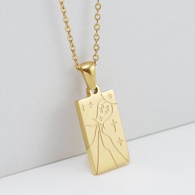 China New 18k Gold Religious Elegant Blue Eyes Sun/Stainless Steel Tarot Square Mythology Ancient Greek Pendant Necklace for sale