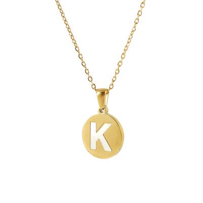 China 2021 New Hiphop Fashion Style Stainless Steel Coin Simple Shape Alphabet Initial Letter A-Z Gold Pendant Shell Letter Necklace for sale