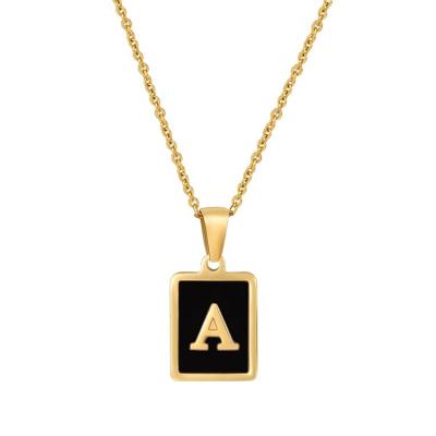 China 2021 High Quality Elegant Black Oil Dropped Square 18K Gold Plated Stainless Steel Initial Letter 26 Jewelry Necklace For Women for sale