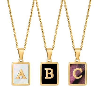 China 2022 Fashionable CLASSIC Square Shell Stainless Steel 18K Gold Initial Letter Pendant Necklace For Women Jewelry for sale