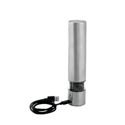 China Kitchenware Professional 21cm Electric USB Charged Round Shape Stainless Steel Body Pepper Salt Mill Grinder for sale