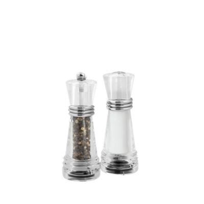 China Kitchenware Lighthouse Form 14.5cm 18cm 23cm Full Body Clear Acrylic With Collar Ring Salt Pepper Plated Plastic Grinder Set for sale