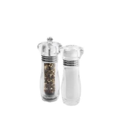 China Kitchenware Factory Hot Sales 16cm/20cm Full Click Body Clear Acrylic With Collar Ring Plastic Plated Salt Pepper Mill Grinder Set for sale