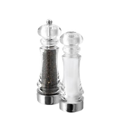 China New Modern Kitchenware Peppermill Acrylic And Salt Shaker Set With Chrome Plated Bottom for sale