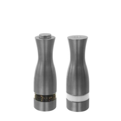 China Modern Refillable Stainless Steel Window Body Kitchenware Acrylic Salt Shaker Set Peppermill Grinder for sale