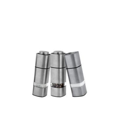 China Modern Kitchenware 13cm 15.5cm Tall 19.5cm Square Round Stainless Steel Body Pepper Grinder Salt Shaker Set for sale