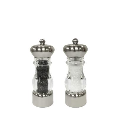 China Stainless Steel 17cm Tall Shiny Large Kitchenware Gunmetal Color Plated Plastic Peppermill Salt Mill Upper Bottom Grinder for sale