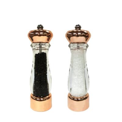 China Kitchenware Best Selling Stainless Steel-Copper Gunmetal Antique Color 21cm Tall Shiny Plated Plastic Peppermill Salt Mill Grinder for sale