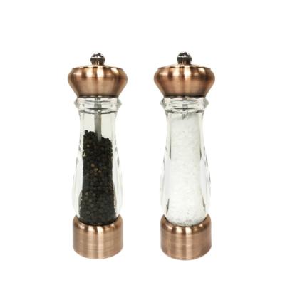 China Kitchenware 21cm Tall Look Metallic Antique Color Plated Plastic Peppermill Salt Mill Upper Bottom Grinder for sale