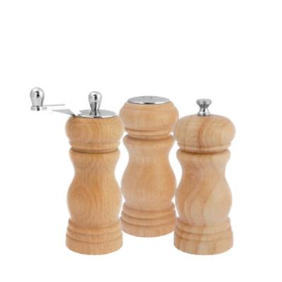 China Classic 13.5cm Tall Classic 13.5cm Natural Dark Natural Beech Kitchenware Brown Pepper Mill Rubber Wood Grinder With Handle And Salt Shaker Set for sale