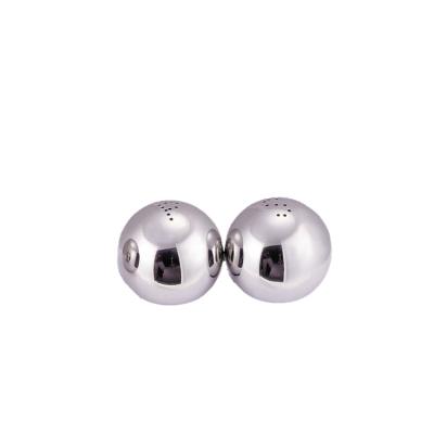 China Durable Kitchenware Sphere Round Shape Stainless Steel Salt Pepper Shakers Set for sale