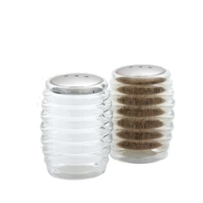 China Stylish Kitchen Tableware 4cm Wave Tall 6.5cm Barrel Shape Acrylic Salt And Pepper Shaker 2 Piece Set for sale