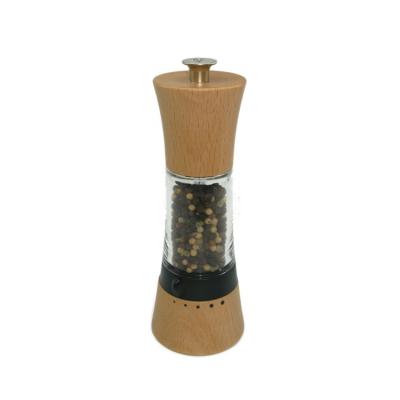 China New Style 18cm Kitchenware Beech Dark Brown Color Selected Peppermill Salt Mill Grindeer Base Large Natural Wood Top Grind for sale