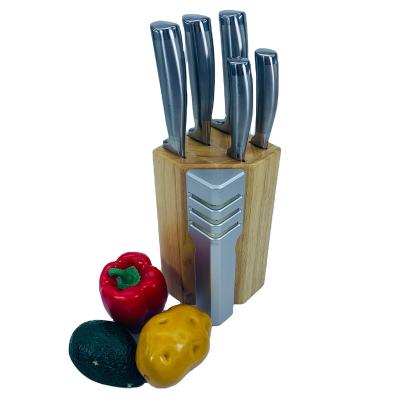 China Durable Professional Cavity Handle Stainless Steel Kitchen Knife Set With Rubber Wood Block for sale