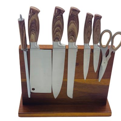 China High Quality Viable Cavity Handle Stainless Steel Kitchen Knife Set With Strong Double Sided Wooden Magnetic Knife Position For Kitchen for sale