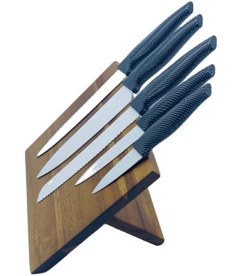 China Viable 5PCS Knife Set With Acacia Wood Double Sided Magnetic Knife Holder For Kitchen Fruit Knife for sale