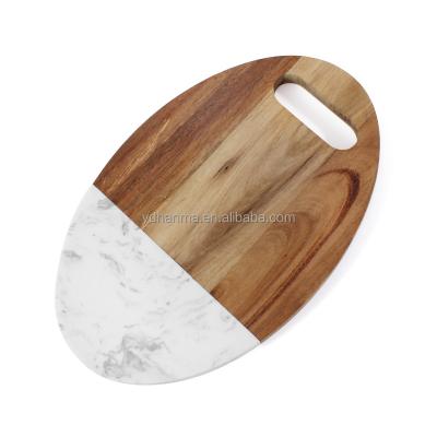 China Wholesales Eco-Friendly Sustainable Thick Oval Acacia Wood Cutting Board and Cheese Serving Marble Board for sale