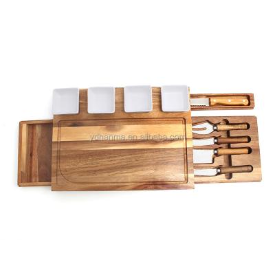 China Amazon Sustainable Hot Selling Wooden Charcuterie Boards Cheese Board and Knife Set Acacia Wood Cutting Board Kitchen for sale