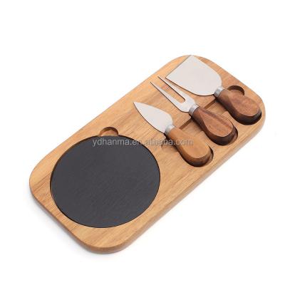 China Sustainable High Quality Acacia Wood Cheese Serving Board with Slate and Knife Set for sale