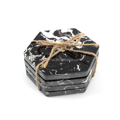 China Factory Hot Selling Black Marble Hexagon Tea Coffee Mug Viable Coaster For Beverage Set Of 4 for sale