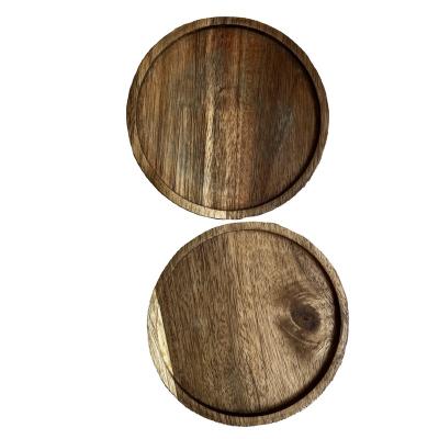 China Sustainable Acacia Wood Coaster Round Shape Outdoor Camping Cake Cups Kitchen Restaurant Tableware Dish Food Dishes for sale