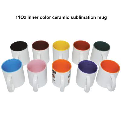 China Grade A Inner Color Ceramic Sublimation Mug Coffee Cup 11oz DIY With White Handle for sale