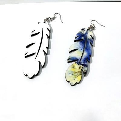 China Wooden Feather Shape 8g/Pair Sublimation Earring for sale