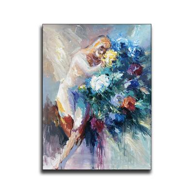 China 75*100cm Abstract Flowers Girl Artist Wall Decor Wall Decoration Original Handmade Oil Painting Art for sale