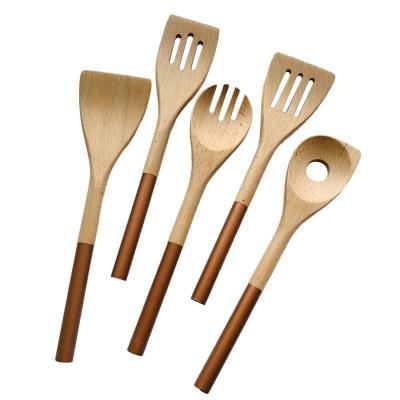 China Viable Factory Direct Sale 5pcs Beech Wood Metal Kitchen Tools Utensils for sale