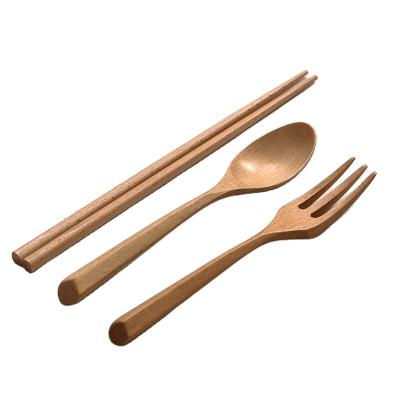 China Disposable Friendly Solid Wood Wooden Dinnerware Set Spoon Fork Chopsticks Dinnerware Set 3 Pieces Set For Gift for sale