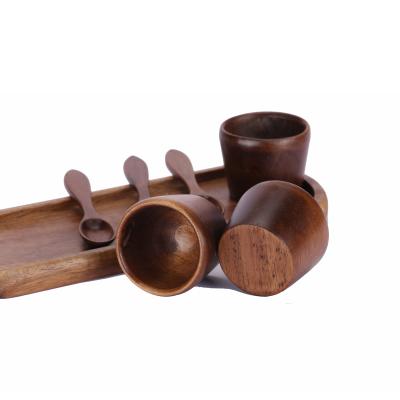 China Vintage 2 Inch Round Wooden Tea Set Sustainable Japanese Wood Cup Acacia for sale