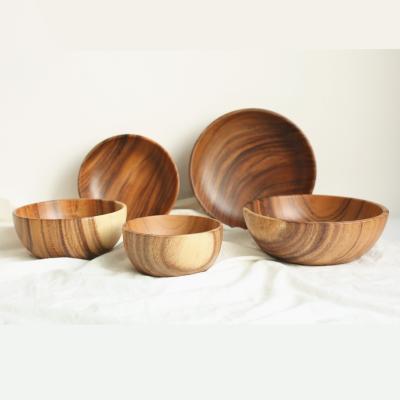 China SLW-006 Cheap High Quality Sustainable Customizable Decoration Acacia Wood Serving Salad Bowl for Salad and Fruit for sale