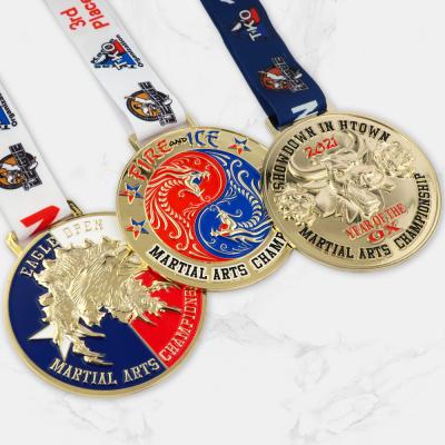 China Europe factory custom 3d metal zinc alloy logo round gold sports medals, award medals with logo for sale