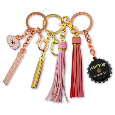 China Wholesale Custom Leather Tassel Gold Metal Metal Key Chain Leather Key Chain Souvenir Gifts Factory Promotion for sale