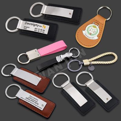 China Custom Keychain Ring Metal Leather Sublimation Leather Key Ring Mute Key Ring Souvenir Gifts Promotion for sale