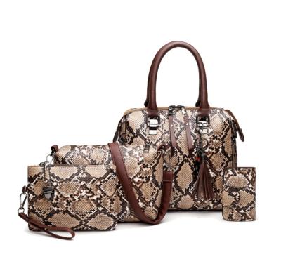 China Multi-function four-piece pattern snake shoulder fashion retro multi-function handbag large capacity portable simple soft portable luxury mother bag for sale