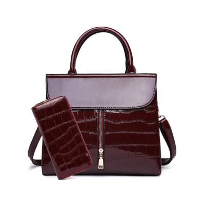 China Trendy Fashion Lacquered Crocodile Women's Bag Temperament Normcore Luxury Handbag Office Business Portable Two-piece Briefcase for sale