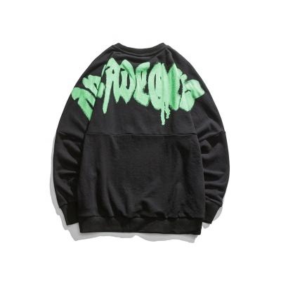 China Bulk Oversized Men's Loose Pullover Hoodies Anti-wrinkle Black White Polyester Crewneck Leisure Back Letter Printing Sweatshirt Men for sale