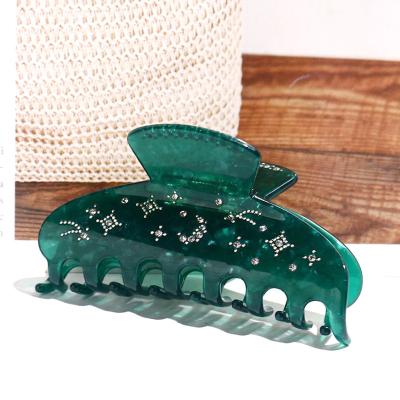 China Custom Luxury Hair Clip Eco-Friendly Rhinestone Claw Crystal Decorated Hair Clamp Cellulose Acetate Claw Large Accessory Clips For Thick Hair for sale