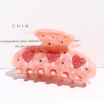 China New fashion logo claw hair love heart sugar acetate sugar acetate hair bridle rhinestone biodegradable korean colorful pink custom claw clip for sale