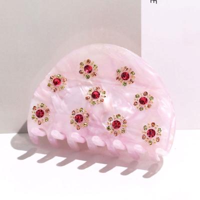 China Wholesale Designer Biodegradable Custom Biodegradable Crystal Semicircle Luxury Acetate Logo Hair Clip Luxury Acetate Hair Claw Rhinestone Hair Sling Wholesale for sale