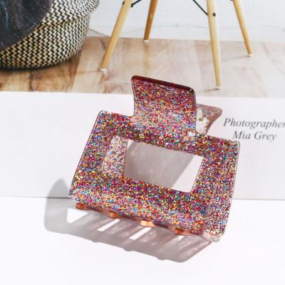 China 2022 New Style Eco-friendly Glitter Acrylic Hair Claw Clips Geometric Logo Fashionable Custom Cavity Sparkle Hair Claw Square Hair Clips Resin for sale