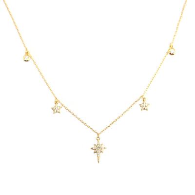 China Casual/Sporty 925 Sterling Silver & Gold Rhodium Chain Necklace With Star Diamond Cross Charm for sale