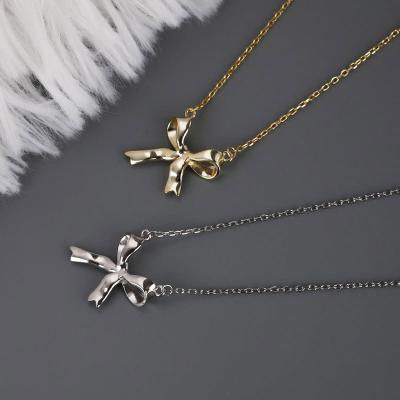 China FASHIONABLE 925 Sterling Silver Gold Plated Necklace Bowknot Girl Jewelry for sale